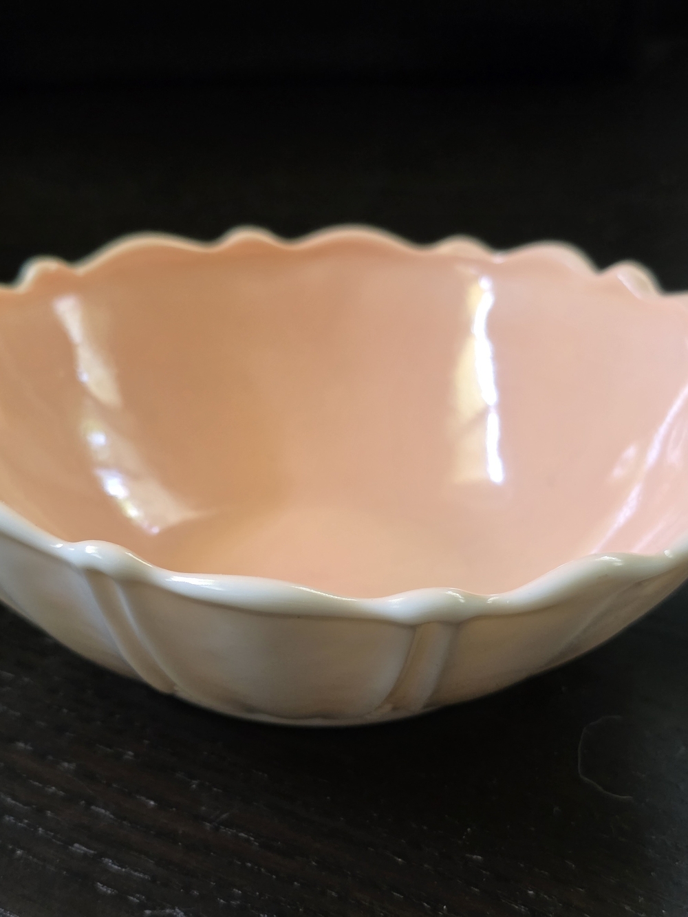 Vintage Anchor Hocking White Vitrock and Peach Oyster and Pearl Nappy Bowl